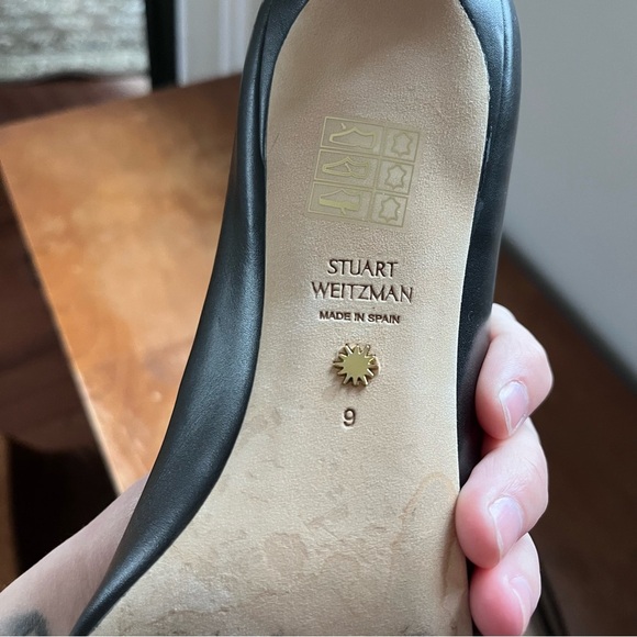 Stuart Wietzman Classic Black Leather Kitten Heel Pump Pointed Toe Anny 70 Sz 9 - Picture 11 of 13